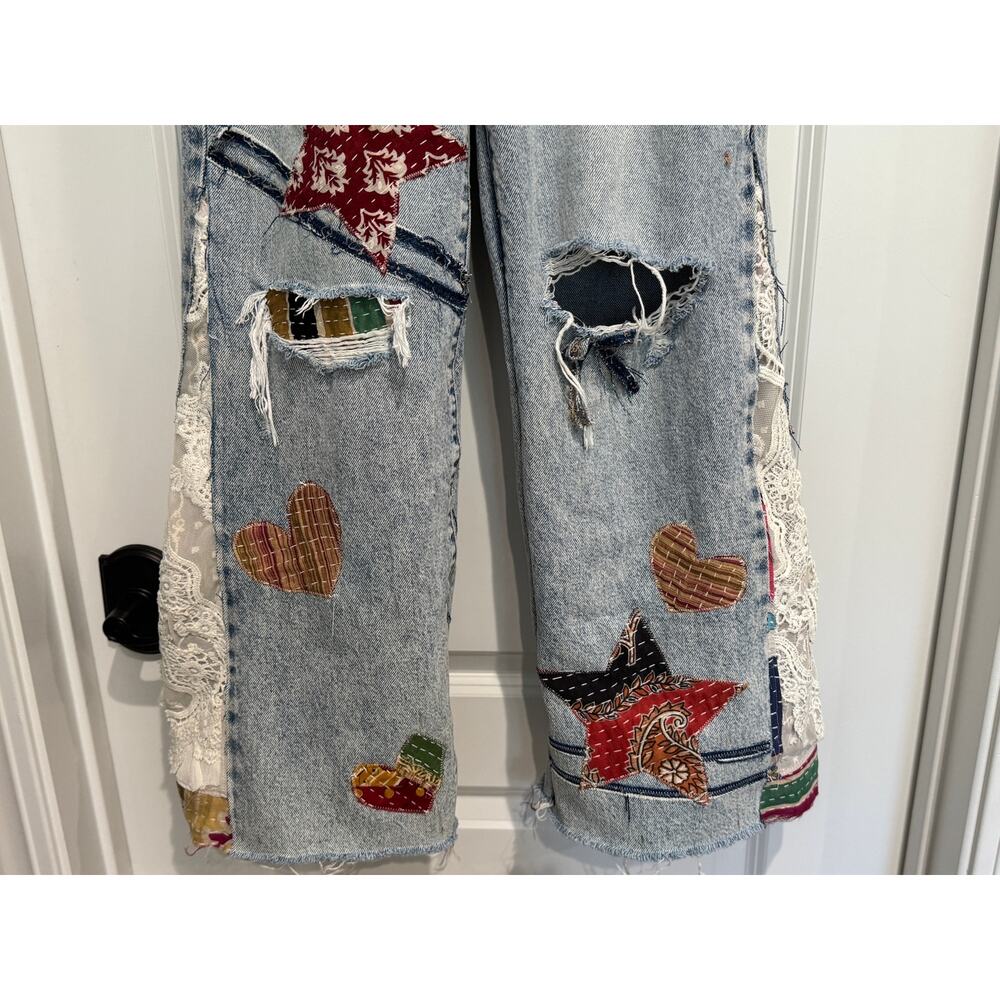 Upcycled Size 24 Hidden Patchwork Appliqu Flared … - image 8